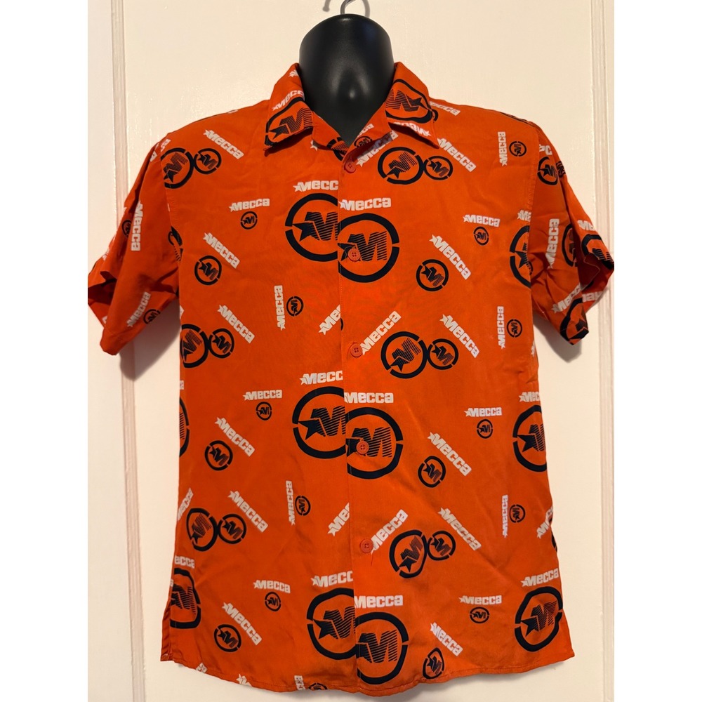Mecca Button Up Shirt Boys L 14/16 Orange Vintage 90s Streetwear Logo Print